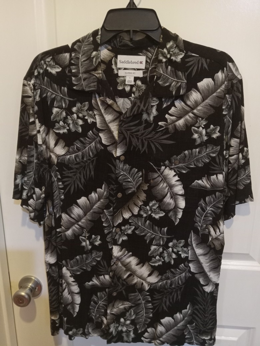 Saddlebred Black & White Tropical Short-Sleeve Button-Down Shirt